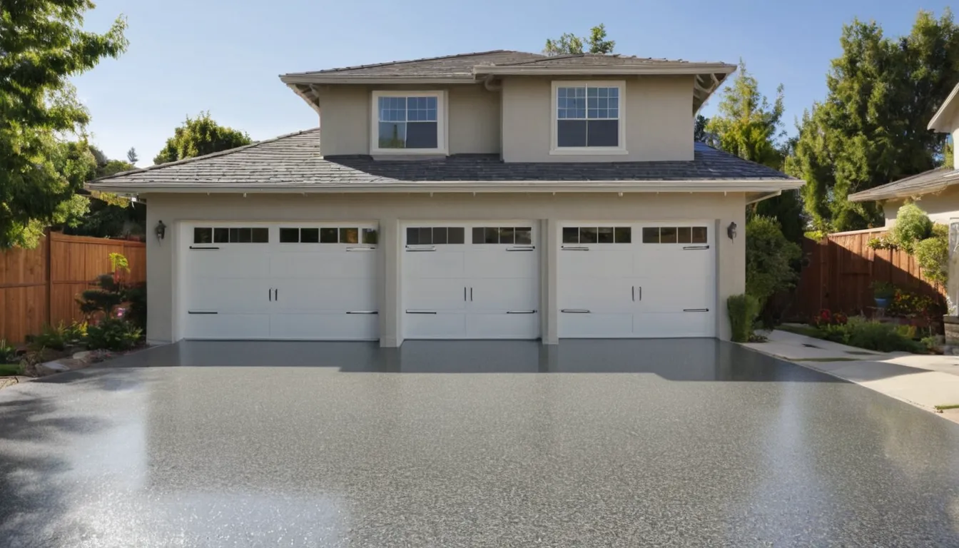 A freshly coated epoxy garage floor in a stucco ranch home near Menifee, with a car parked outside in the Menifee area